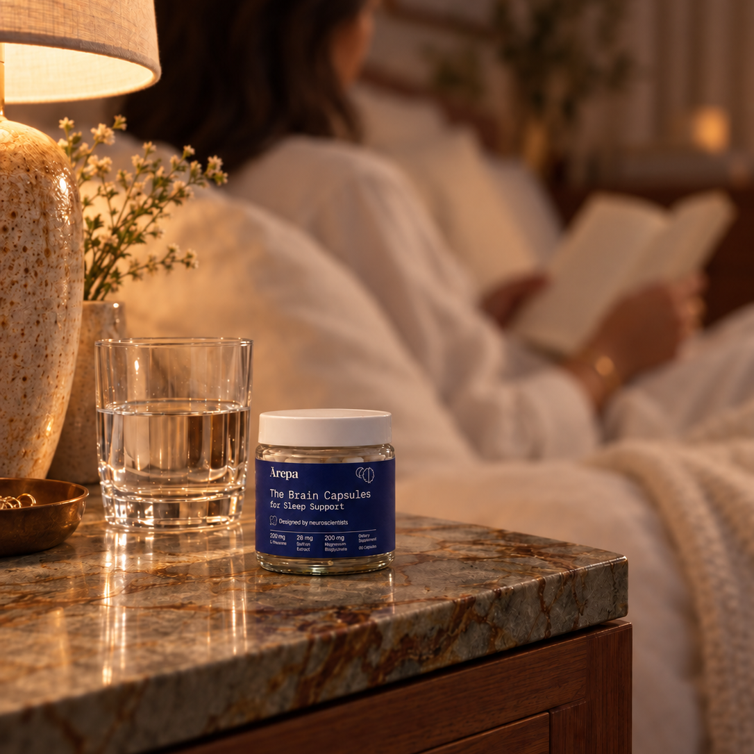 The Brain Capsules for Sleep Support - winding down with a book before sleep